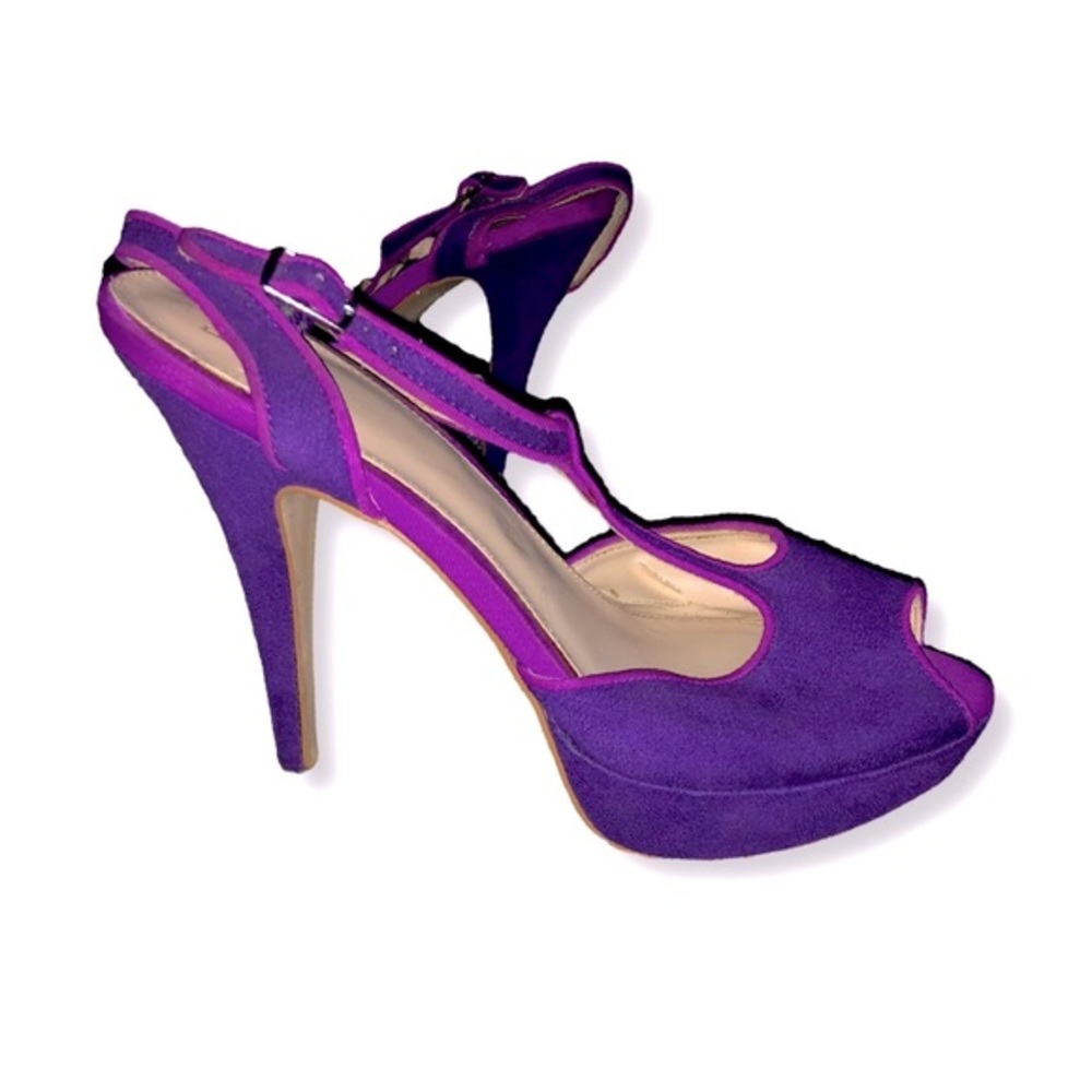 Women’s Elle T-Strap Open Toe Suede Platform Stiletto Heels - purple pink 7.5